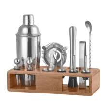 750ml Stainless Steel Cocktail Shaker Set with Wooden Stand, 13pcs Professional Bartender Kit for Home Bar