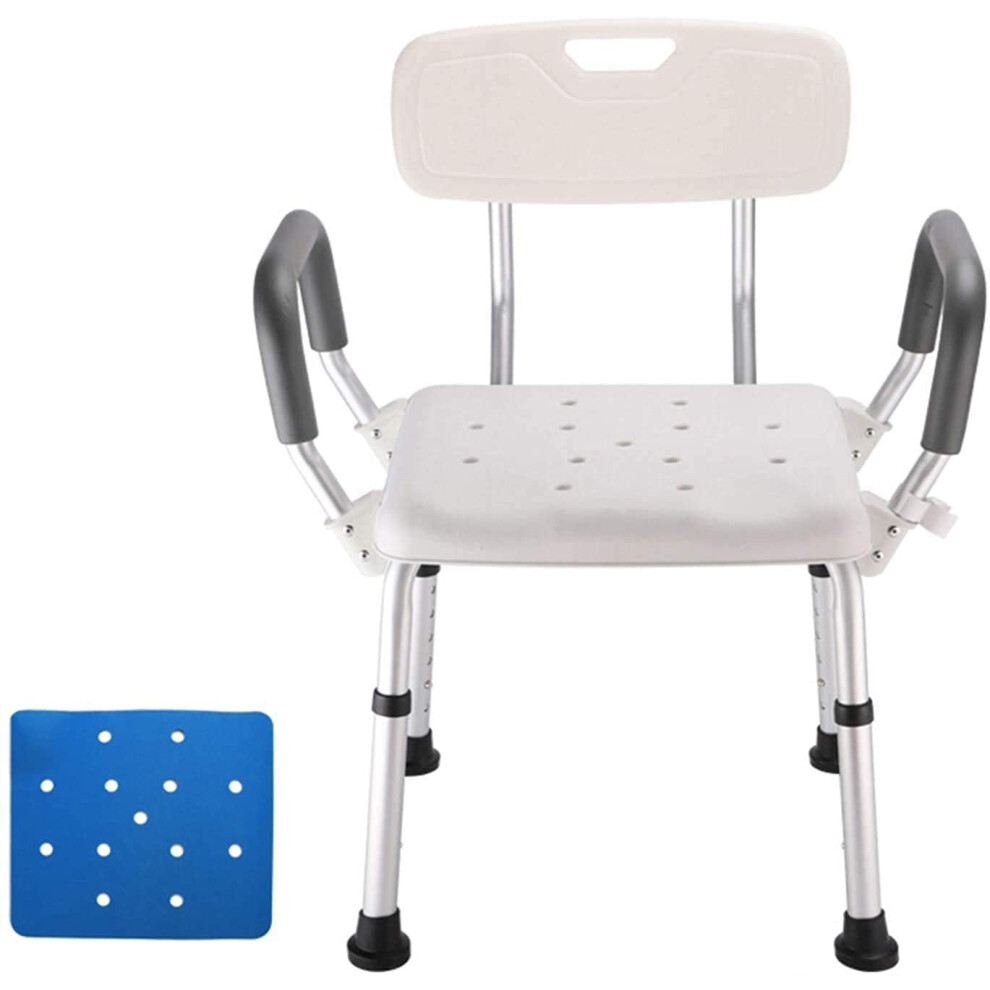 Shower Chair Height Adjustable with Armrests and Backrest, NonSlip Bath Seat for Elderly Disabled