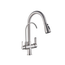 Kitchen Sink Faucet with Pull Out Spray 360 Swivel Dual Handle Deck Mount for Home Hotel Gold Black