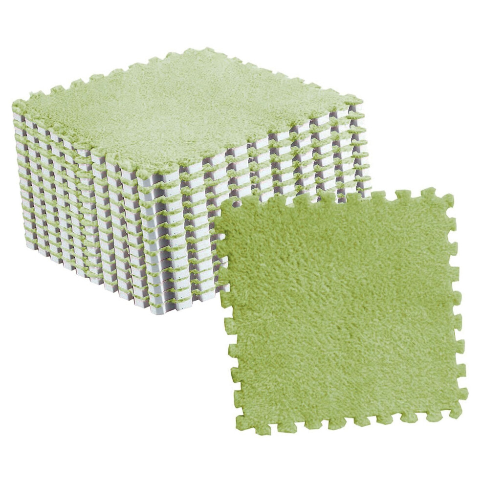 10Pcs Plush Interlocking Carpet Tiles Soft Cuttable Nonslip Foam Floor Mats For Kids Rooms And Living Spaces Fluorescent Green