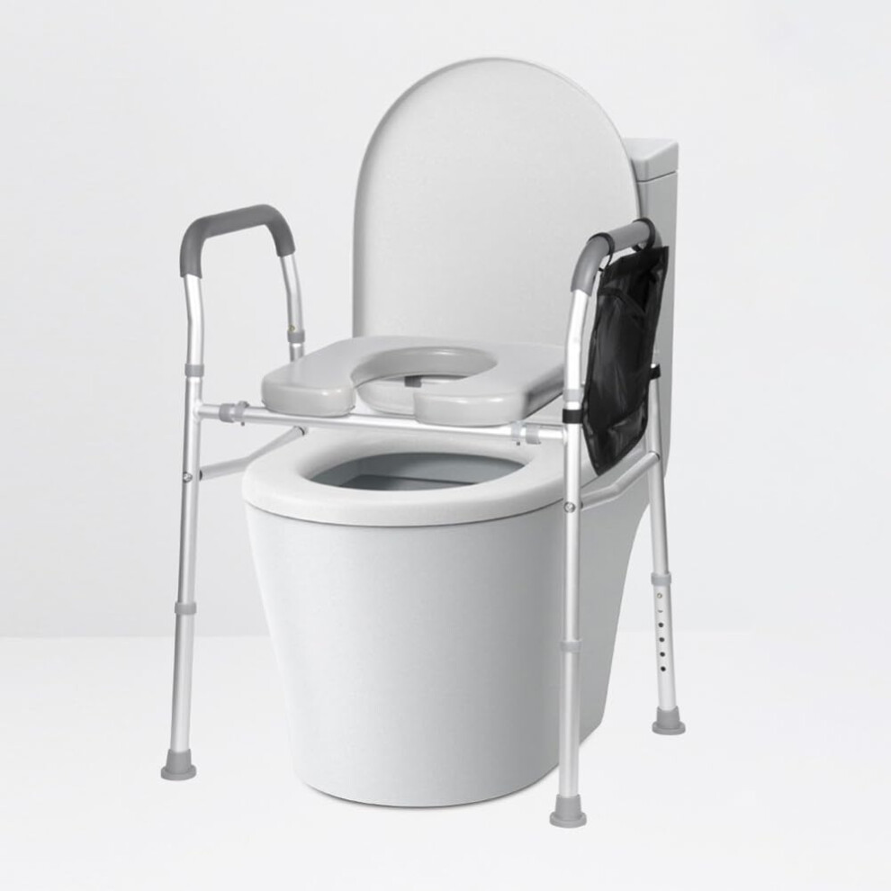 Raised Toilet Seat with Handles for Seniors, Adjustable Height and Width, 300lb Capacity, Padded Seat