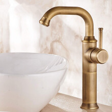 Brushed Brass Kitchen Sink Mixer Tap with Long Swivel Spout Hot Cold Adjustable Retro Basin Faucet