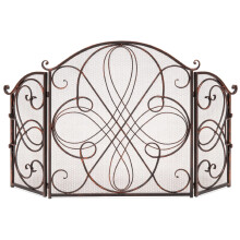 Decorative 3 Panel Wrought Iron Fireplace Screen with Spark Guard Protection and Safety Handles