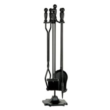 Fireplace Tool Set with Mesh Screen 30in, 5Piece Wrought Iron Brass Handle for Indoor Hearth and Outdoor Fire Pit