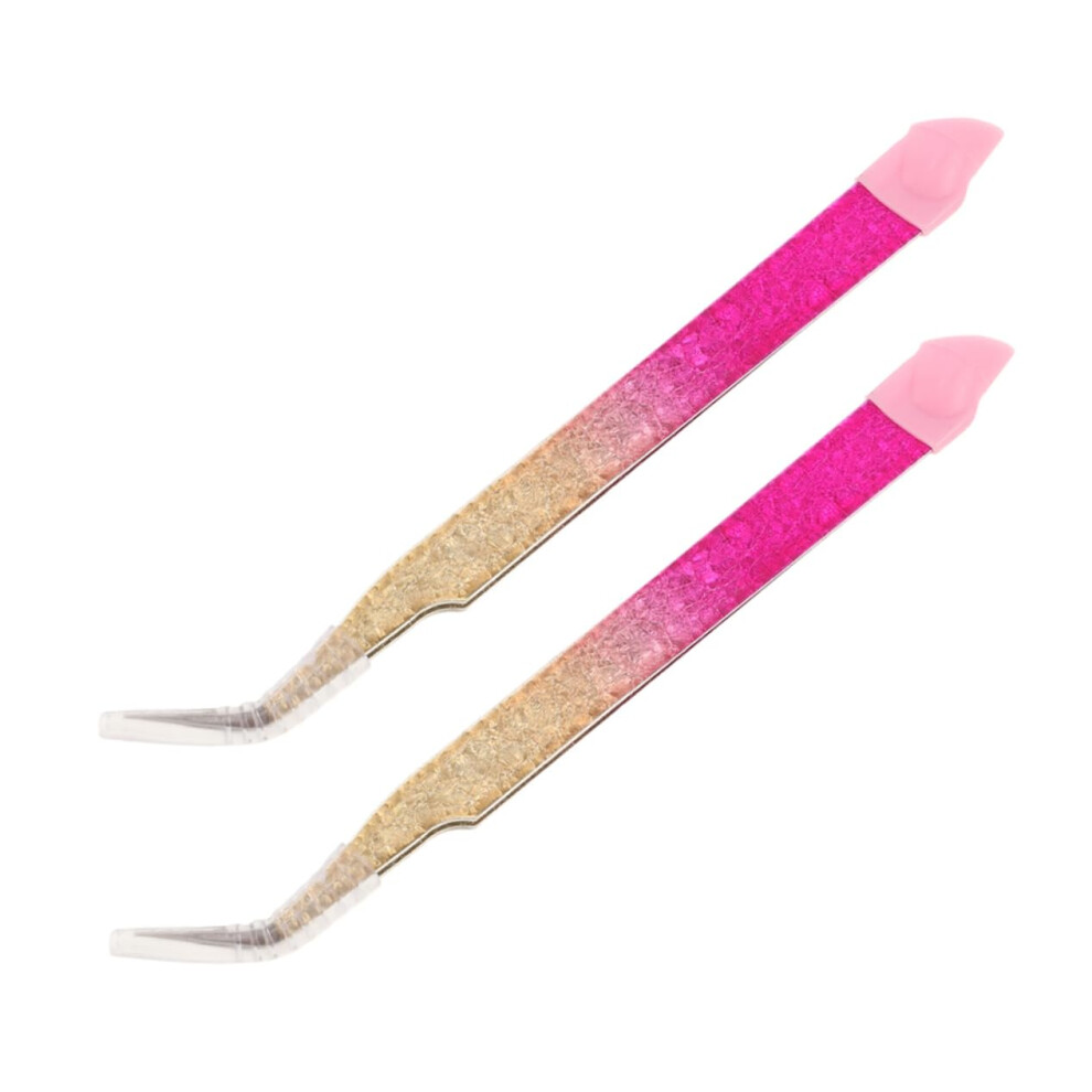 2pcs Dual Head Silicone Nail Art Tweezers with Pressing Rod for Nail Stickers and Eyelash Extensions