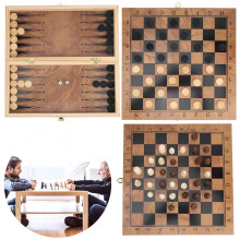 Holz-Faltbares 3-in-1-Schach- und Damespielset mit kompakt bleibendem Tragbrett