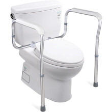 Adjustable Toilet Safety Rail with Handles, Aluminum Alloy Frame, 375 lbs Capacity for Elderly