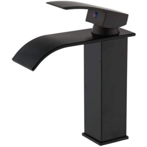 Black Waterfall Bathroom Basin Faucet Solid Brass Deck Mounted Sink Mixer Tap