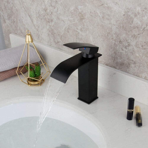 Black Waterfall Bathroom Basin Faucet Solid Brass Deck Mounted Sink Mixer Tap 2