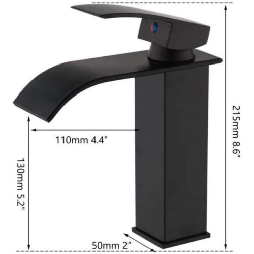 Black Waterfall Bathroom Basin Faucet Solid Brass Deck Mounted Sink Mixer Tap 1