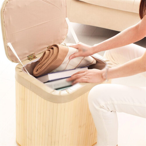 Solid Wood Storage Ottoman Stool with Lid for Living Room Seating, White Star Patch, Small 2