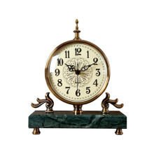 Elegant Marble Table Clock with Copper Frame, Silent Movement and Clear Font for Living Room