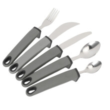 5pcs Stainless Steel Adaptive Utensils for Elderly with Weighted NonSlip Grip, Grey Cutlery Set