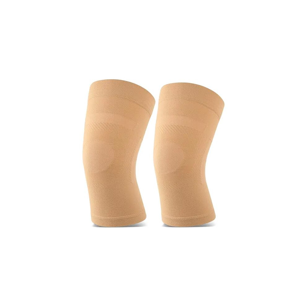 Beige Small Knee Compression Sleeve With Nonslip Grip For Arthritis Pain Relief And Injury Recovery