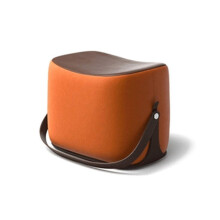 Ottoman Footstool with Portable Handle, Upholstered Sofa Stool for Living Room, Orange Fabric