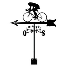 Cyclist Weathervane Black Metal Retro Roof Mounted Wind Direction Indicator for Garden Yard