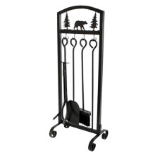 5Piece Wrought Iron Fireplace Tool Set with Stand, Poker, Shovel, Brush, Tongs for Indoor Outdoor Use