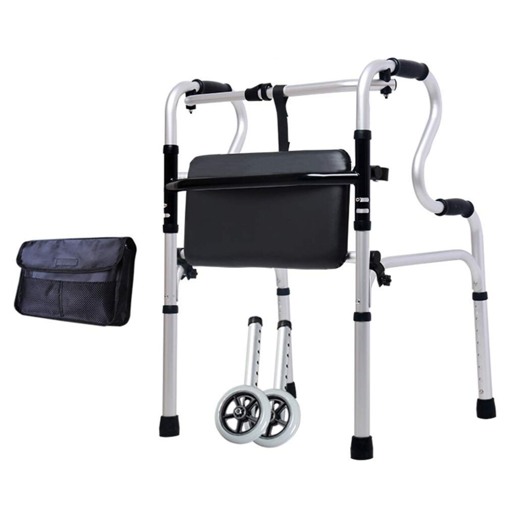 Rollator Walker with Wheels, Height Adjustable Folding Walker for Seniors with Seat and Storage Bag