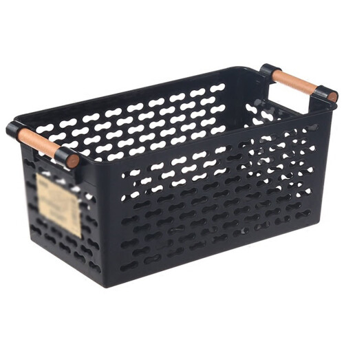 Foldable Rectangular Storage Basket with EasyCarry Handles for Bathroom and Kitchen Organization  Black