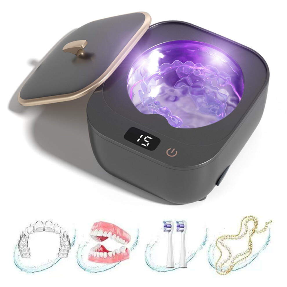 Ultrasonic Denture Cleaner 48kHz with UV, 3 Modes Deep Cleaning for Retainers and Dental Appliances