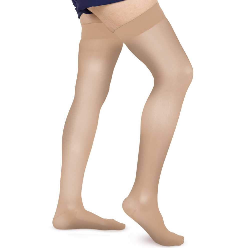 Beige Thigh Compression Stockings 1520 Mmhg Closed Toe For Varicose Veins With Nonslip Band