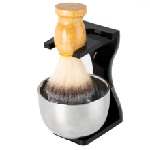 Shaving Brush Set with Soft Nylon Bristles and Durable Metal Stand and Bowl for Men Grooming