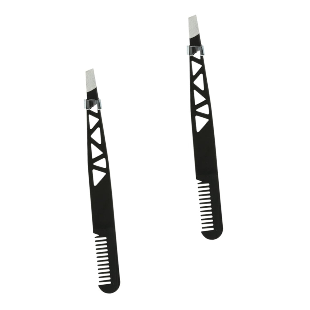 2pcs Stainless Steel Eyebrow Tweezers Facial Hair Remover DualUse AntiSlip Grip Tool
