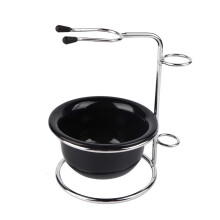 Stainless Steel Shaving Brush Stand with Bowl Set for Men's Wet Shave, Elegant Dual Purpose Holder
