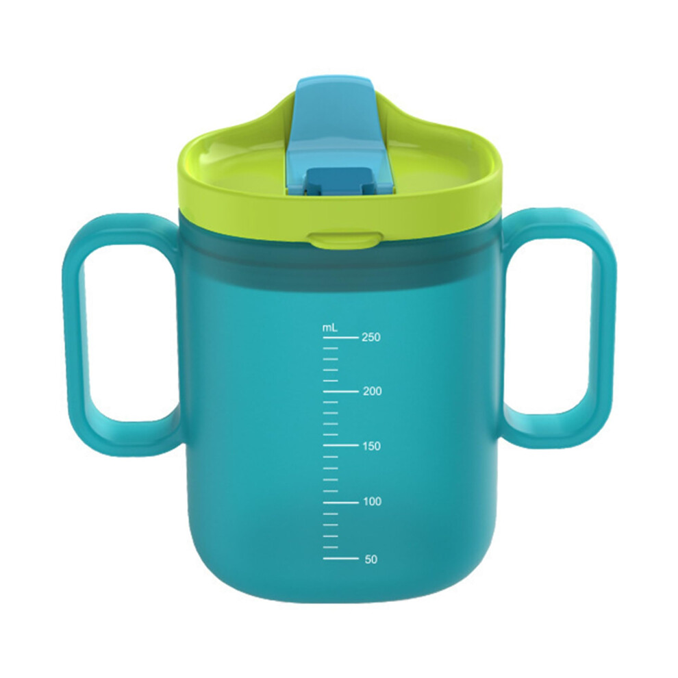 Blue Elderly Drinking Cup With Straw And Handle, Spill Proof Adult Sippy Cup, Heat Resistant