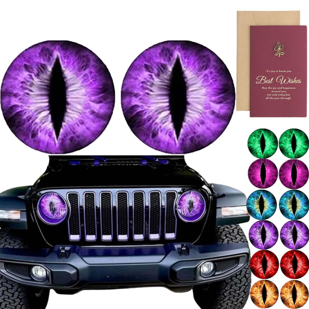 Car Headlight Decals Funny Round Eye 3D Beast Eyes Stickers Easy Peel And Stick 7In Purple 9053599270850