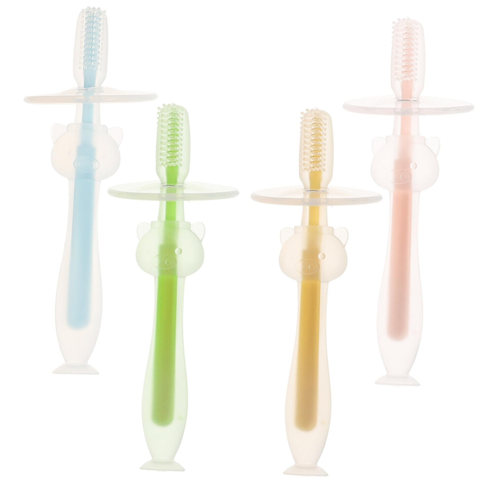 Baby Silicone Toothbrush with AntiSwallow Guard, Soft Bristles, Suction Base, Ergonomic Handle, 4pcs