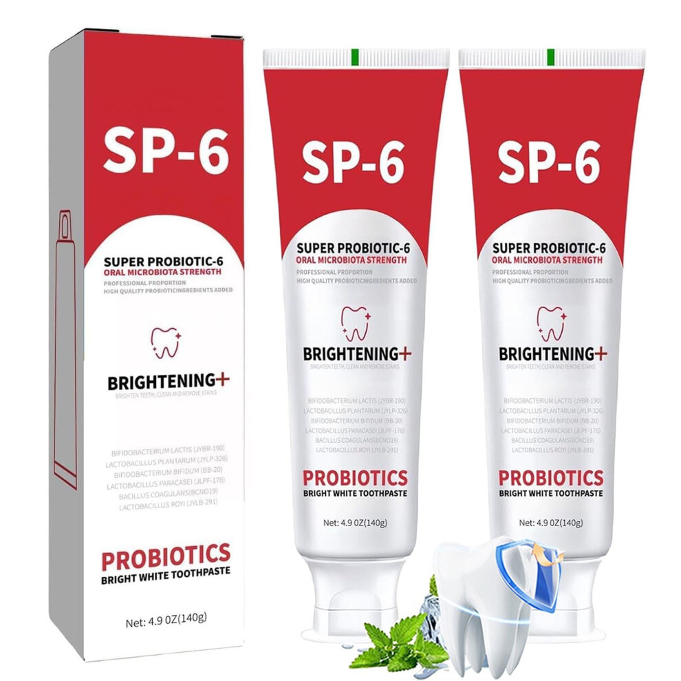 Probiotic Teeth Whitening Toothpaste with Six Strains, Fluoride Mint, 4.9oz 2 Pack