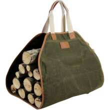 Firewood Carrier Waxed Canvas Log Tote Bag with Oversized Capacity and Leather Handles Green