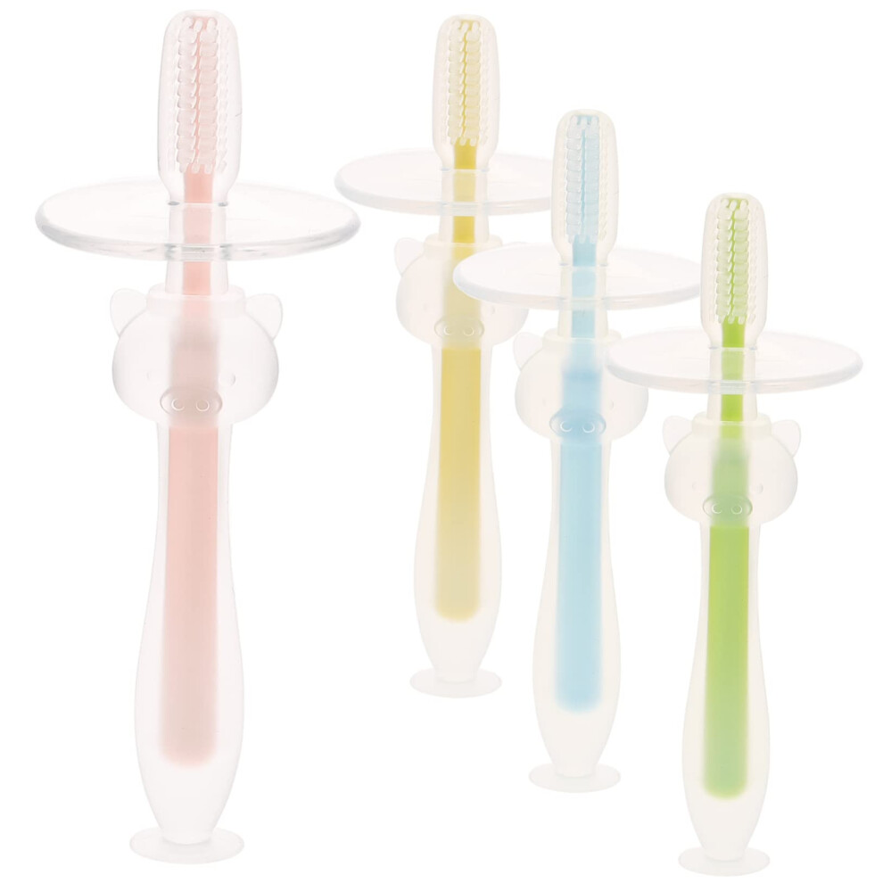 Baby Silicone Toothbrush Set with Soft Bristles and Suction Base for Infant Gum Care