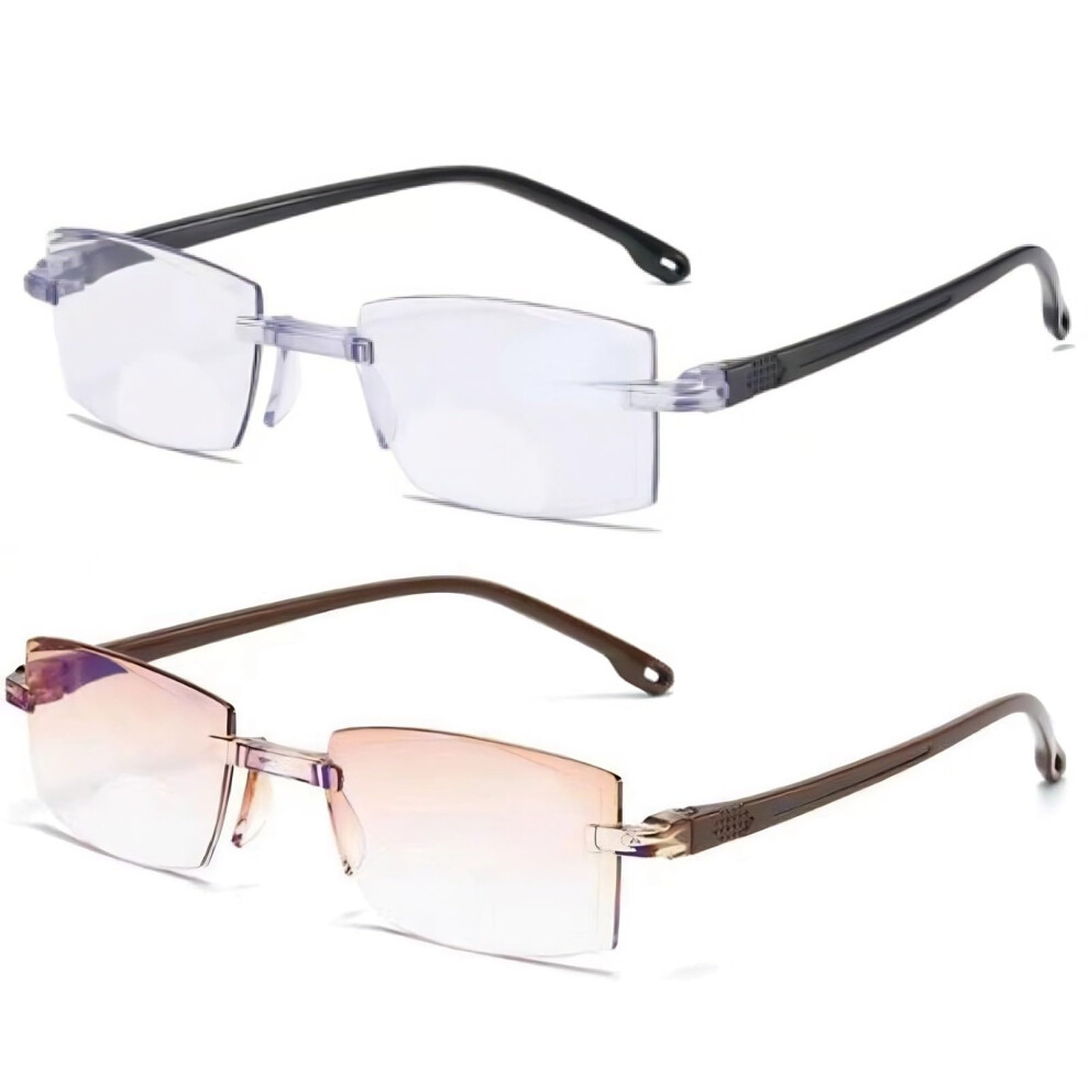 Blue/Light Auto Focus Reading Glasses 2 Pack Blocking Frameless Self Adjusting For Men Women
