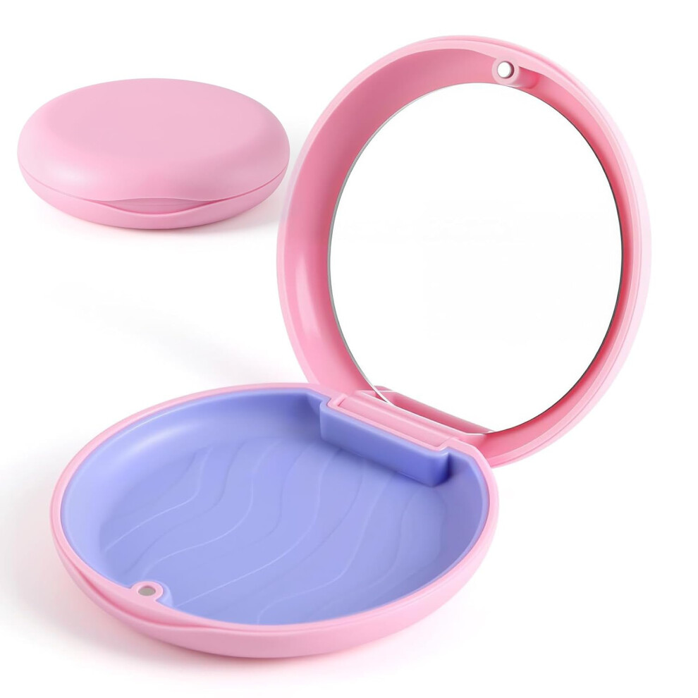 Orthodontic Retainer Case with Mirror, Pink Clear Aligner Case, Magnetic Secure Lock for Invisalign