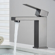 Brushed Gold Square Basin Faucet Deck Mounted Bathroom Sink Mixer Tap Single Handle Hot Cold Gun Grey