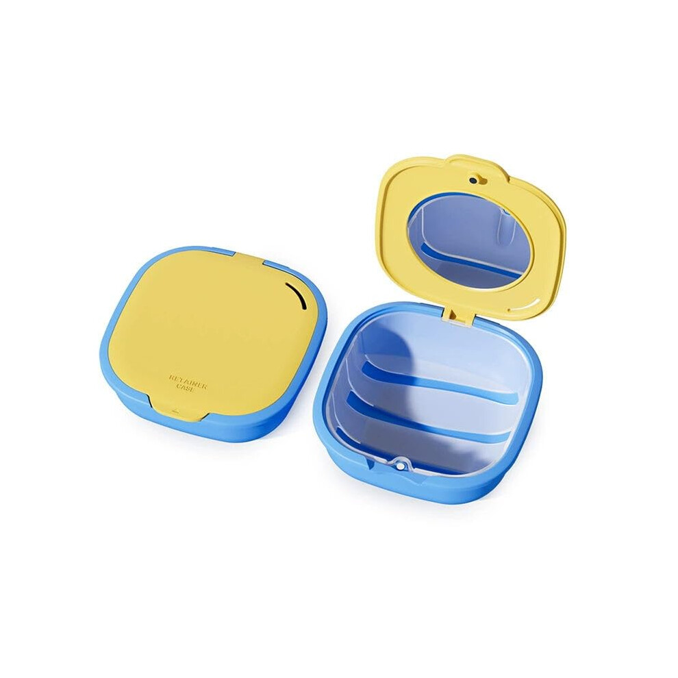 Yellow Retainer Case With Mirror For Invisalign, Magnetic Closure Ventilated Aligner Holder, Travel Box