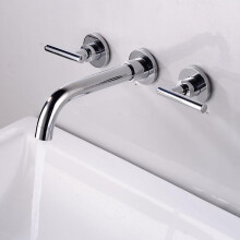 Brass Wall Mounted Basin Faucet with Dual Handles for Bathroom Sink, Black/Chrome, Hot Cold Mixer