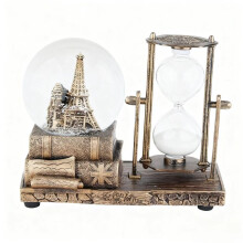 LED Eiffel Tower and Vintage Castle Snow Globe with Colorful Lights, Glitter Swirl and Music Box