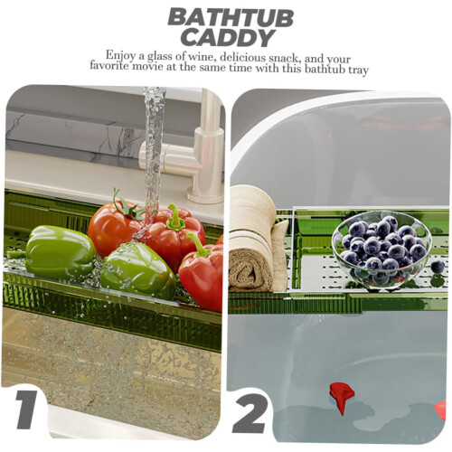 Adjustable Bathtub Tray with Non‑Slip Expandable Design for Snacks Drinks and Tablets 2