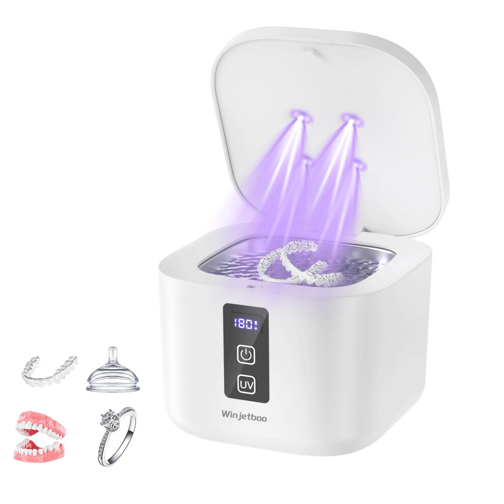 Light Ultrasonic Retainer Cleaner With Uv 48Khz Deep Clean For Dentures, Mouth Guards, Jewelry