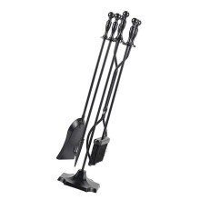 Heavy Duty Cast Iron Fireplace Tools Set with Stand, Poker, Brush, Shovel for Indoor and Outdoor