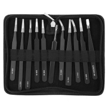 11 Pcs Stainless Steel Tweezers Set for Electronics , Jewellery Making and Crafts with Anti Static Tips and Storage Bag