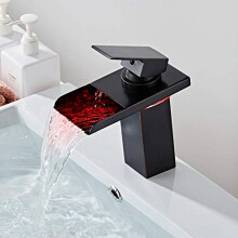 LED Bathroom Waterfall Faucet Brushed Gold Brass Basin Mixer Tap Deck Mounted Black Oil Finish