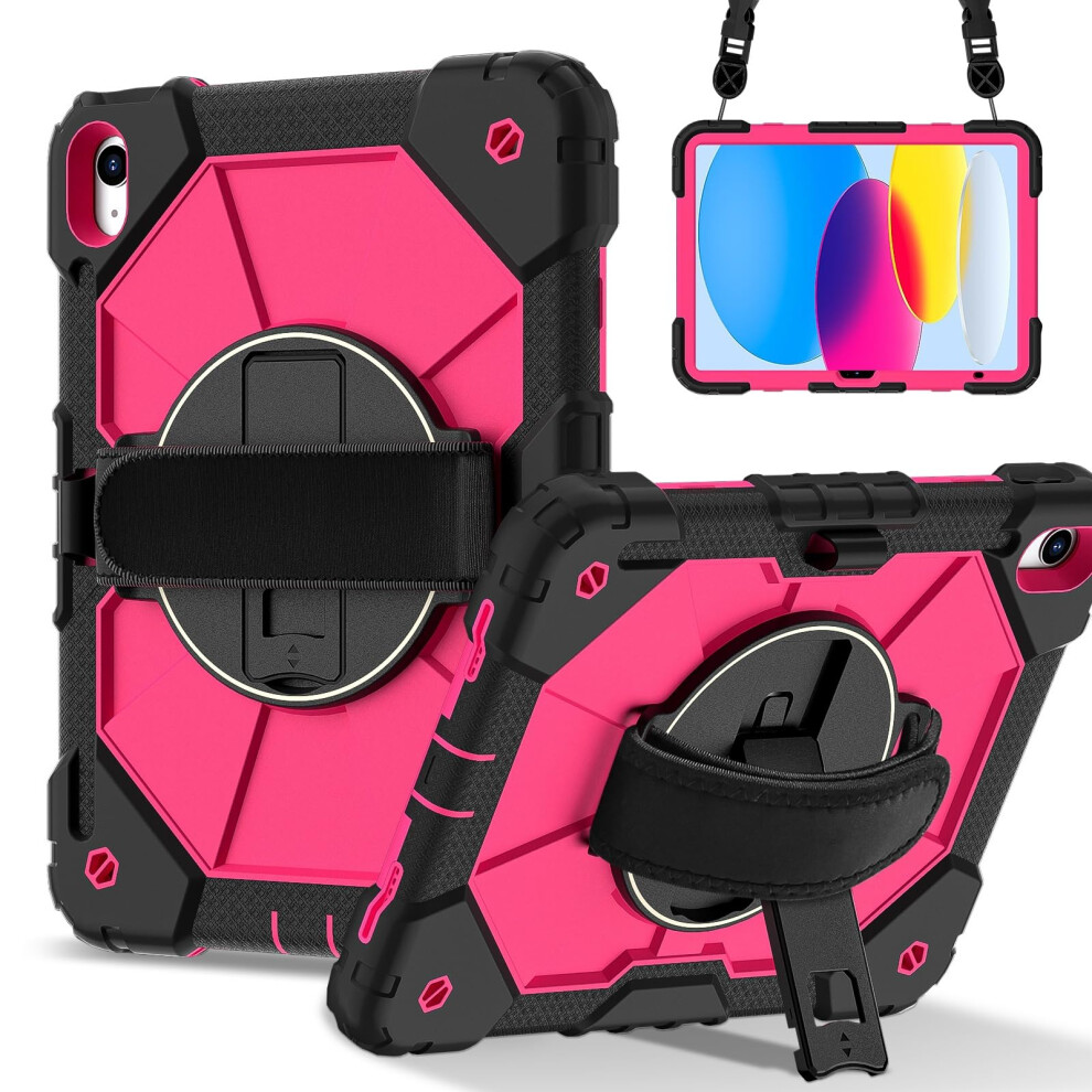 Case With Militarygrade Protection 360 Stand Shoulder Strap Pink Red For Ipad 10Th Generation 10.9 Pink,Red 9174973795780