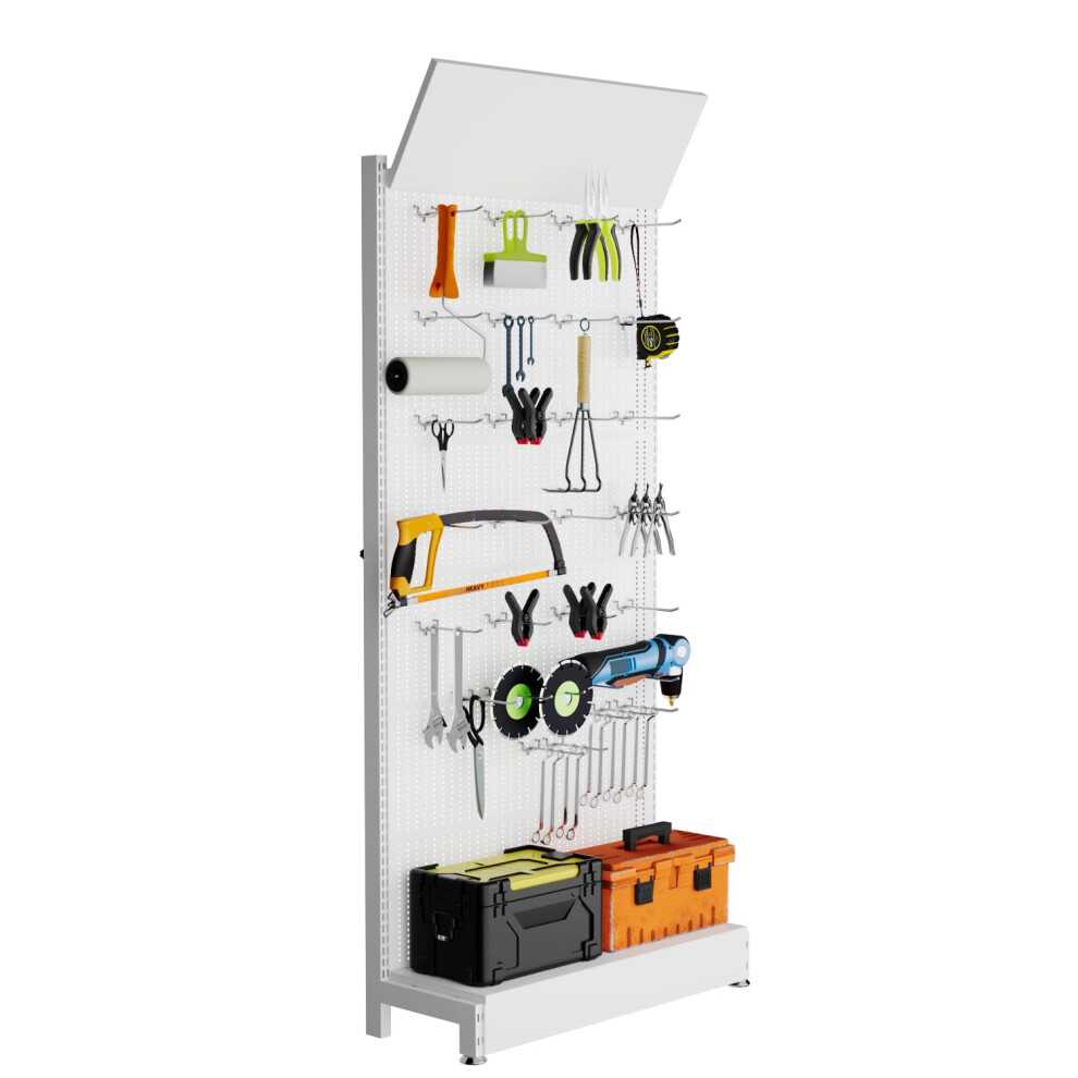 Metal Pegboard Wall Organizer With 30 Hooks, Heavy Duty Steel, 55 Lbs Capacity, White 85X36x13 In 9365369637375