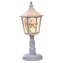 Christmas Lantern Snow Globe with Santa, Colorful Glitter, Retro LED Light, Holiday Music, White