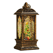 Christmas Snow Globe Lantern with LED Lights, Swirling Snow, Musical Vintage Santa Holiday Decor