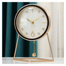 Mantelpiece Clock Black and Gold Metal Tabletop Pendulum Clock for Modern Living Room Decor
